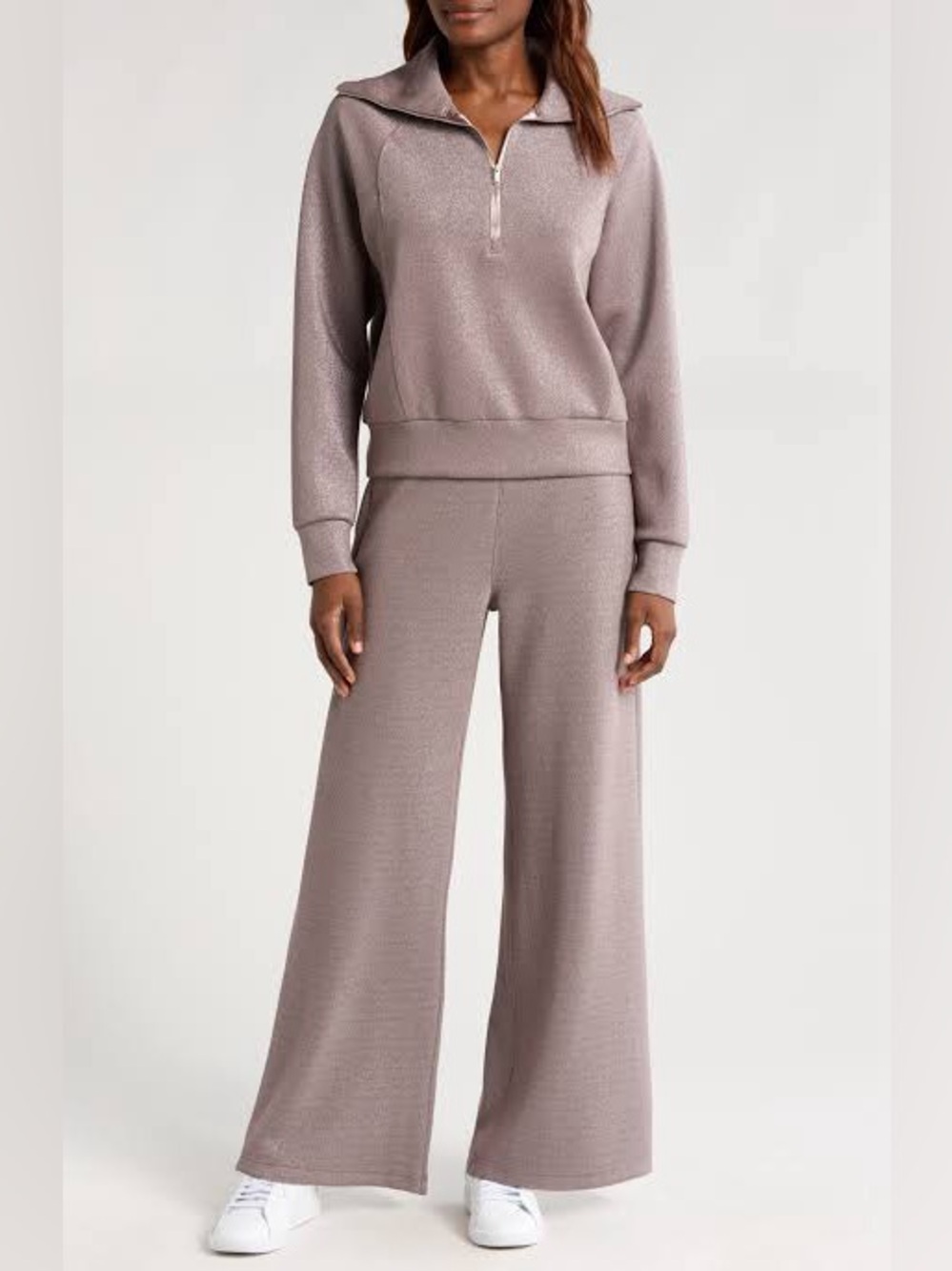 SPANX Air Essentials Wide-Leg Pants Half Zip Pullover Top S NWOT Mauve Pink Soft